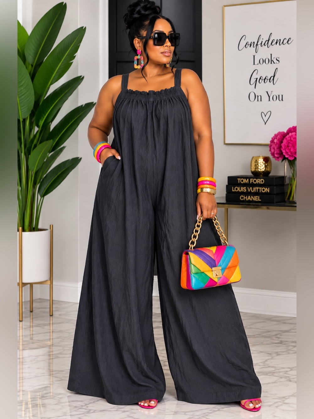 Plus-Size Black Wide-Leg Jumpsuit